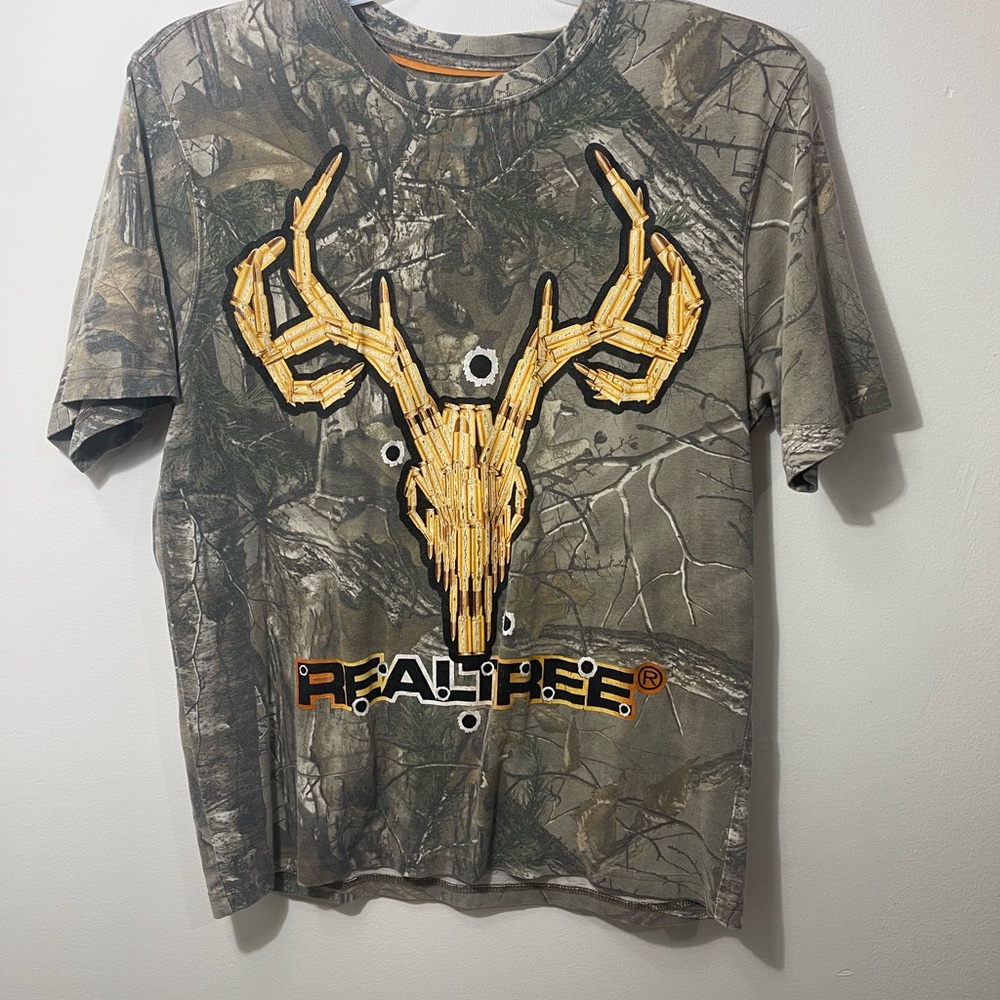 Realtree Camo Tee with Gold Deer Skull